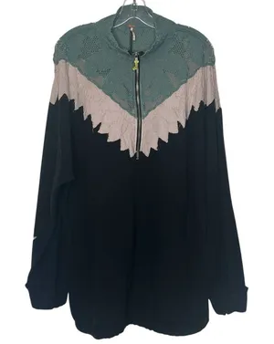 Free People Isla Pullover Oversized Sweatshirt Sz XL Quarter Zip Lace thumbnail 1