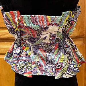 Anthropologie Diana Ruffled Smocked Strapless Tube‎ Top Abstract Print Size XS thumbnail 11
