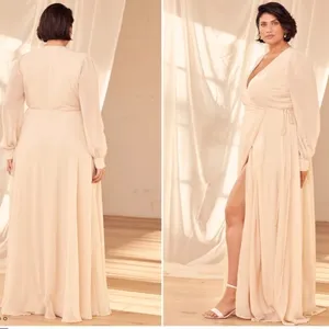 LULU's Sexy Chic Bridal Wedding Shower Elopement Flowy Romantic Wrap Dress thumbnail 5