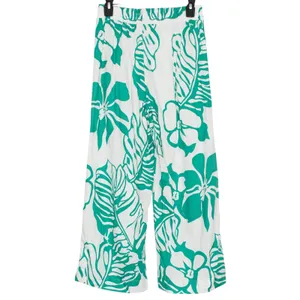 NWT Linen Blend‎ Pants Pull On High Rise Crop Tropical White Green Panama Jack S thumbnail 2