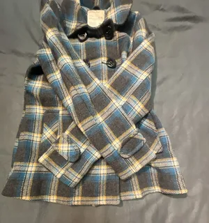 Aeropostale Blue and Yellow Plaid Wool Blend Peacoat Jacket thumbnail 6