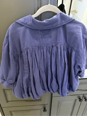 Free People Purple V-Neck Gathered Peasant Blouse thumbnail 2