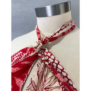 NWT Banana Republic Red White Mixed Print Halter Maxi Dress Tie Neck S Resort thumbnail 7