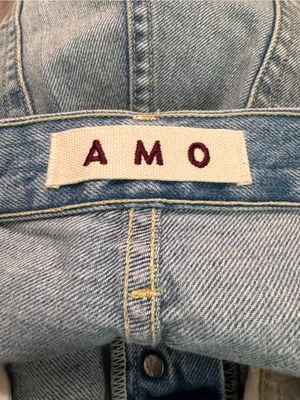 AMO Loverboy Indigo Adobe Ribbon Jeans 28 Cotton Raw Hem High Waisted thumbnail 6