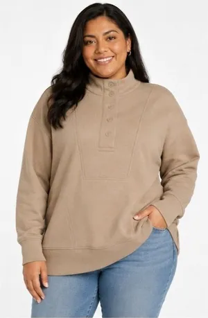 Time and Tru Womens Pullover Sweatshirt Size XL Champagne Mock Neck Button Top thumbnail 1
