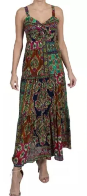 Signature Multicolor Tiered Maxi Dress Flowy Boho Resort Wear Summer Size 12 thumbnail 1