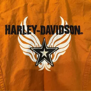 Harley Davidson Moto Sleeveless Orange Button Down Shirt Size Small thumbnail 6