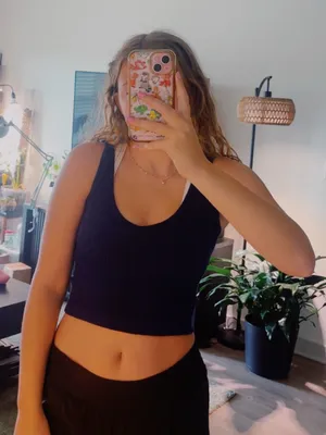 Free People Blue Waffle-Knit Crop Tank thumbnail 1