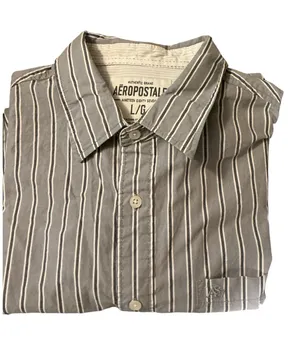 Aéropostale Men's Gray & White Striped Long Sleeve Button Down Shirt - Size L thumbnail 1
