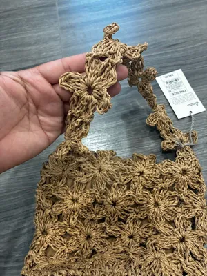 A New Day Tan Crochet Floral-Pattern Shoulder Bag thumbnail 2