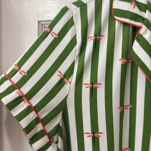 Kate Spade Pajama Top M Green White Striped Dragonfly Cottagecore Short Sleeve thumbnail 3