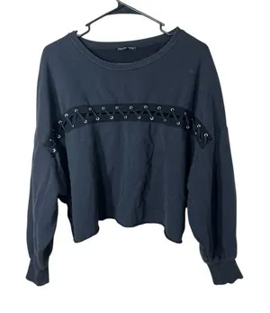 Zara Lace Up Gray/black Crewneck Sweatshirt Size‎ Medium thumbnail 1