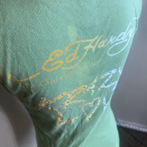 Ed Hardy Tank Top Size L Green Skull Heart Rhinestone Y2K Tattoo Krazy Love thumbnail 4