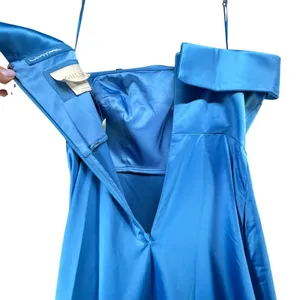 BHLDN Soma Strapless Stretch Satin Fit Flare Midi Dress 6 Blue Satin Formal HOCO thumbnail 8