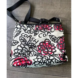 COACH Graffiti Kyra Poppy‎ black white red sateen shoulder crossbody bag F16864 thumbnail 11
