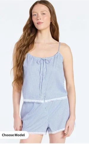 Joyspun blue and white stripe two piece pajama set size medium thumbnail 1