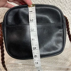 Vintage LJS Collection Small Black Crossbody Bag Brown Braided Strap 90s Classic thumbnail 8