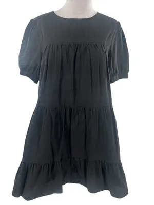 Tuckernuck Pomander Place Quinn Dress Size M Black Tiered Mini Swing Puff Sleeve thumbnail 4