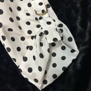 Michael Kors Blouse White Black Polka Dot Smocked Waist Roll Tab Sleeve Office S thumbnail 5