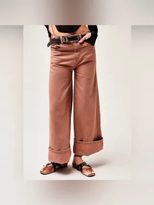 NWOT Free People We The Free CRVY Gia Wide-Leg Jeans - sand dune mauve - 27 thumbnail 8