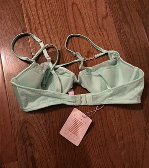 NWT Savage x Fenty Strap Up Lace Plunge Bra - teal thumbnail 4