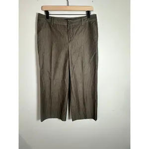 Banana Republic Martin Fit Pinstripe‎ Wide Leg Crop Pants Brown Cotton Silk 8 thumbnail 2