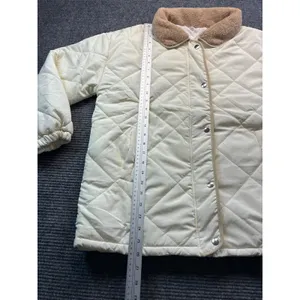 Womens Cream Diamond Quilted Puffer Jacket Tan Fleece Collar Casual Preppy Small thumbnail 6