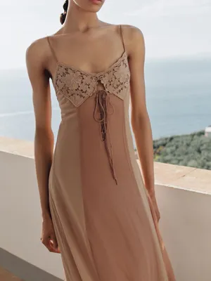 Zara NWT dusty pink Lace crochet bust Slip Maxi flowy mesh Dress thumbnail 5