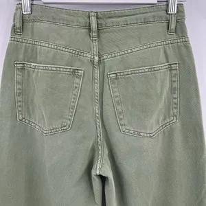 BAYEAS Wide Leg Jeans Green Denim High‎ Rise Raw Hem Distressed Women’s Size 24 thumbnail 5