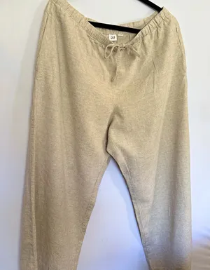 GAP Women's Beige Linen Blend Wide Leg Drawstring Pants Lightweight Size L thumbnail 1