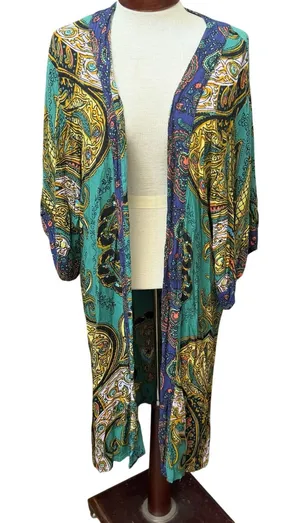 Free People Charmer Paisley Kimono Duster One Size Bohemian Vibrant Hippie thumbnail 1