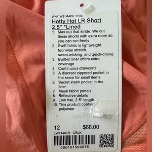 NWT Lululemon Hotty Hot Running Shorts Low Rise 2.5”‎ Lined Coral Kiss Size 12 thumbnail 7