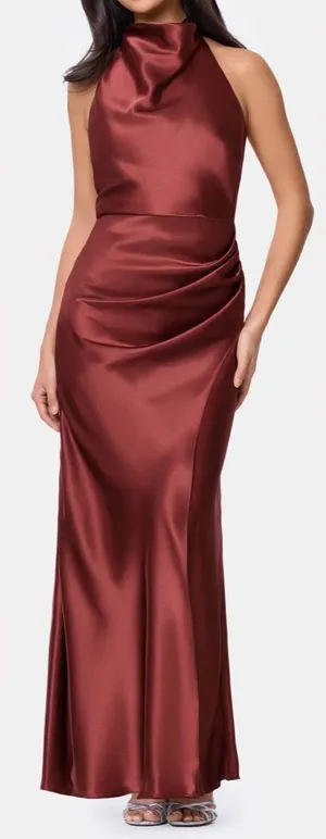 NEW NEW Betsy & Adam Charmeuse Halter nutmeg Dress Sz 8 thumbnail 1
