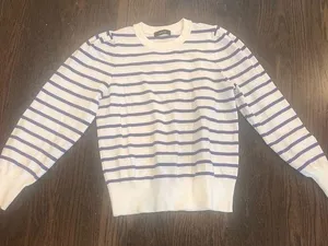 Striped Purple and White Women's Crew Neck Sweater thumbnail 1
