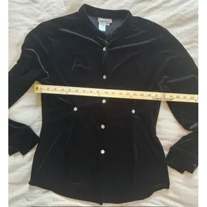 Coldwater Creek Black Stretch Velvet Button Down Mock Neck Top Small thumbnail 3