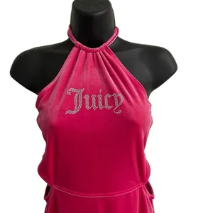 Juicy Couture Pucker Up Velvet Halter Cut‎ Out Mini Dress Women’s S Hot Pink NEW thumbnail 6