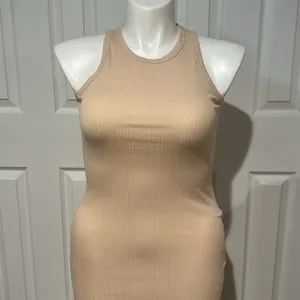 Aerie Ribbed Sleeveless Beige Midi Dress with side slit size small‎ thumbnail 2
