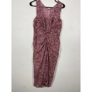 BCBGMAXAZRIA Pink Orange Abstract Print Ruched Draped Midi Dress Size 4 thumbnail 5