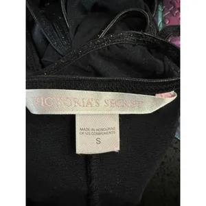 Victorias Secret Black‎ Sheer Mesh Script Print Chemise Side Cut Out Lace Trim S thumbnail 6