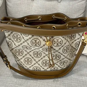 Tory Burch T Monogram Jacquard Bucket Bag brown with duster bag, NWOT thumbnail 2