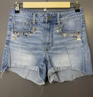 American Eagle Outfitters Rhinestone Shorts Womens 6 Blue Denim Cutoff Stretch thumbnail 1
