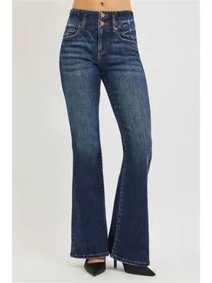 RISEN High Rise‎ Flare Jeans With Seam Detail Waistband thumbnail 2