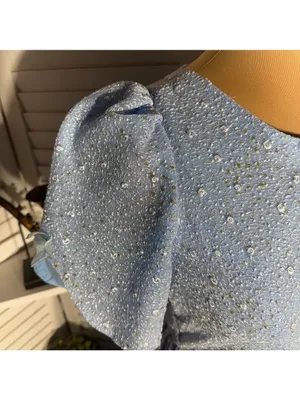 Vintage Beaded Floral Appliqués Peasant Dress Blue XL thumbnail 5
