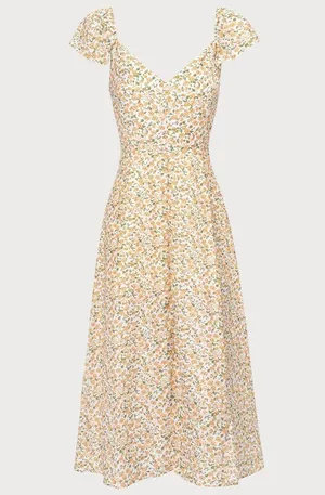 RIHOAS The Yellow V Neck Floral Slit Midi Dress thumbnail 9