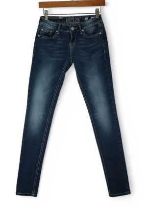 Miss Me Jegging Jeans Womens 26x30 JE1051GR Skinny Bling‎ Rhinestone Embroidered thumbnail 1
