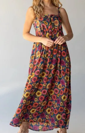 Natural Life Patti Tie-Front Maxi Dress Sunflower Floral Size M Bobo Hippie thumbnail 1