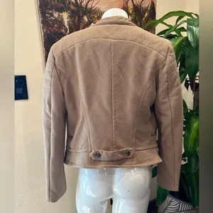 🔴RolyPoly Boho Textured Moto Jacket - Minimalist Sand Quilted Detail Size M thumbnail 8