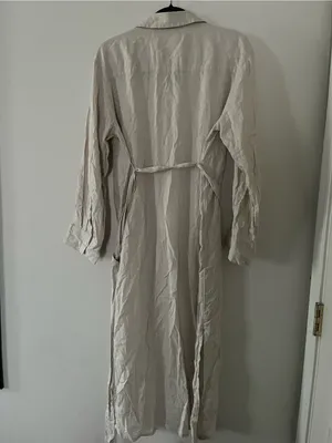 H&M Linen Beige Maternity Midi Shirt Dress Medium Euro Summer Old Money Coastal thumbnail 6
