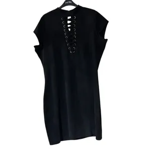 Ashley Stewart Mini Dress Black Faux Suede Corset Front SZ 18/20 Gothic Grunge thumbnail 2