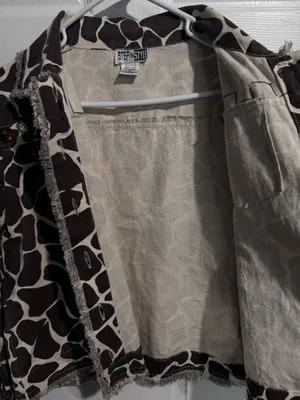 Step n Style Women’s Brown & Cream Giraffe-Print Jeweled Jean Jacket. Size M thumbnail 5